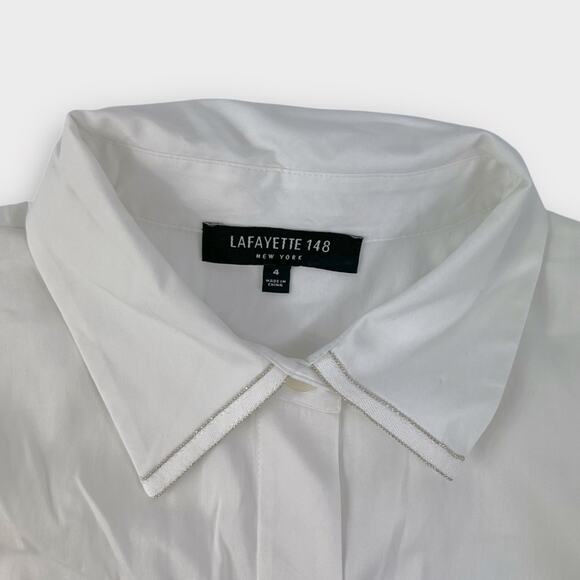 Lafayette 148 New York Hayward Stretch Cotton Blend Button-up Shirt Size 4 - Picture 5 of 8